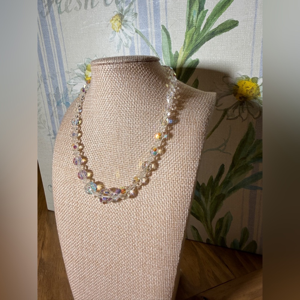 Vintage AB Aurora Borealis Crystal 50’s choker style women’s necklace